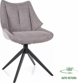 Sedia Coda Brego in tessuto grigio Brego 07 con struttura in metallo nero opaco e seduta girevole auto-return – 56x91 cm