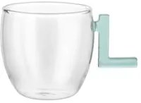 Tazzina caffè lettera L verde petrolio in vetro borosilicato, 150 ml