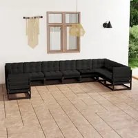 Set Divani da Giardino 10 pz con Cuscini Massello di Pino Nero cod mxl 38108