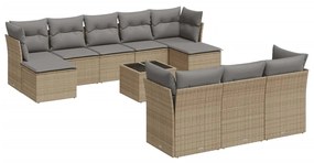 Set divano da giardino 10 pz con cuscini beige in polyrattan