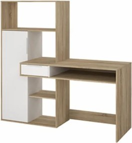 Scrivania Con Libreria 163x60x155h Function Plus Bianco E Quercia