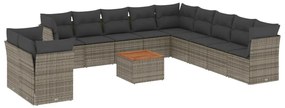 Set divani da giardino 12 pz con cuscini grigio in polyrattan