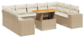 Set divano da giardino 10 pz con cuscini beige in polyrattan