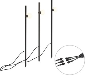 Set di 3 faretti da giardino a picchetto moderni neri con LED IP44 - Garly Ball