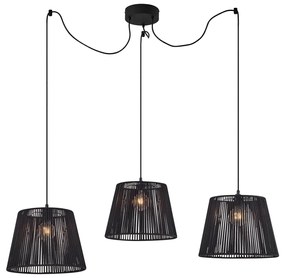 Lampada a sospensione da esterno nera con paralume in corda nera a 3 luci IP44 - Cava Jayla