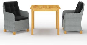 Set mobili da pranzo per giardino 3 pz grigio chiaro