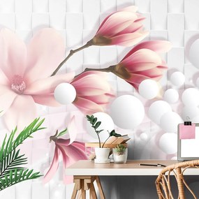 Carta da parati – Magnolia con elementi astratti