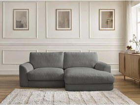 Divano angolare grigio scuro (con penisola a destra/con chaise lounge) con rivestimento in bouclé Leonore – Bobochic Paris