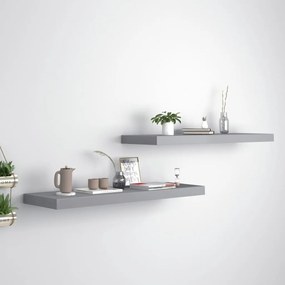 Scaffali A Parete 2 Pz Grigi 80x23,5x3,8 Cm İn Mdf /