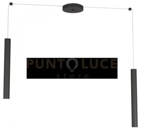 Round tube sospensione 2 luci nero cavo cm.250 con base 1174-s2-ne