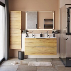 Mobile da bagno sospeso sotto lavabo L 120 x H 64 x P 48 cm rovere lucido, 2 cassetti SENSEA Neo Frame