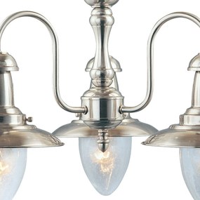 Lampadario Classico Fisher Man Acciaio Argento Vetro 3 Luci E27