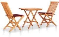 Set da Bistrot 3 pz con Cuscini Rosso Vino in Massello di Teak 3063234