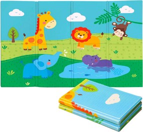 Tappeto Morbido per Bambini 120x90x0,8 cm Pieghevole Doppia Grafica Giungla Multicolore...