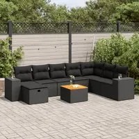 Set Divani da Giardino 9 pz con Cuscini Nero in Polyrattan 3325884