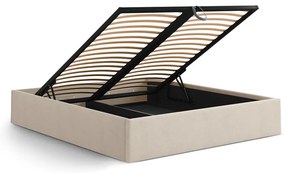 Letto matrimoniale imbottito marrone chiaro con contenitore/senza testiera con rete inclusa 160x200 cm Susan – Micadoni