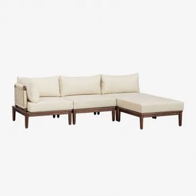 Divano Da Giardino Angolare Modulare In 3 Pezzi E Puff In Legno Di Acacia Giulia Beige Crema - Sklum