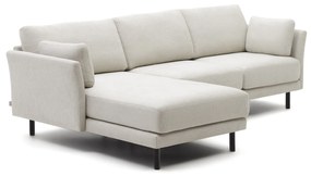 Kave Home - Divano 3 posti Gilma tessuto perla chaise longue destra/sinistra e piedi neri 261 cm