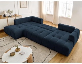 Divano angolare blu scuro allungabile e con contenitore (penisola a sinistra/a U) con rivestimento in ciniglia Fuji – Bobochic Paris