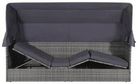 Lettino da giardino con tettuccio grigio 205x62 cm polyrattan