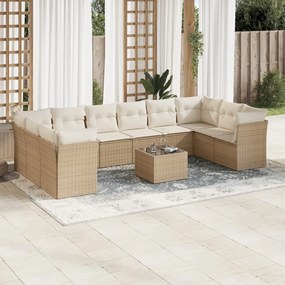 Set divani da giardino 11 pz con cuscini beige in polyrattan