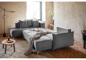 Divano letto angolare in velluto a coste grigio (angolo sinistro/"U") Lazy Lukka - Miuform
