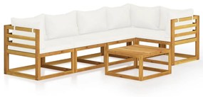 Set divani da giardino 6 pz con cuscini crema massello acacia