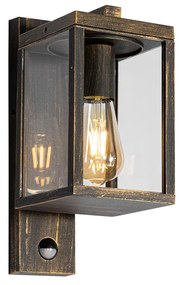 Lanterna da parete per esterni oro antico con sensore di movimento IP44 - Charlois