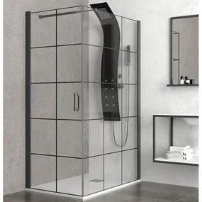 Kamalu - Box doccia 80x70 con telaio nero fisso da 80cm e porta da 70cm NICO-3500