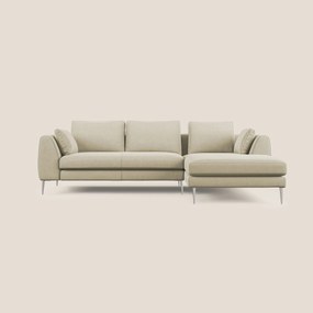 Plano divano moderno angolare con penisola in microfibra smacchiabile T11 panna 252 cm Destro
