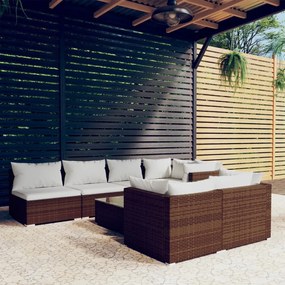 Set Divani da Giardino 8 pz con Cuscini in Polyrattan Marrone