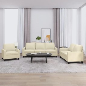 Set Di Divani 3 Pz Con Cuscini Crema İn Similpelle /