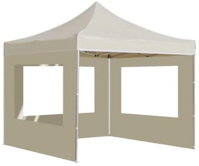 Gazebo Professionale Pieghevole Alluminio con Pareti 3x3m Crema