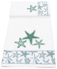 Set asciugamano bagno Vingi Ricami Stelle marine  Colore Bianco/Verde, Dimensioni e Misure Set 1+1