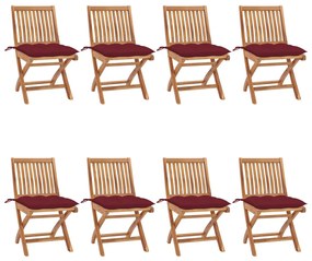 Sedie da Giardino Pieghevoli con Cuscini 8 pz Massello di Teak 3072885