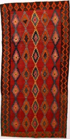 Kilim Tappeto 300 x 150 Rosso (Iran) Tessuto A Mano