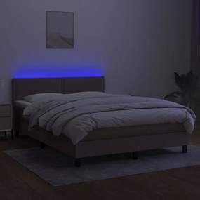 Letto a molle con materasso e led tortora 140x190 cm in tessuto