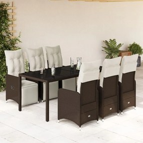 Set bistrò da giardino 7 pz con cuscini in polyrattan marrone