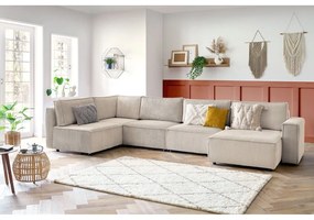 Divano a U angolare in velluto a coste color crema, angolo sinistro Nihad modular - Bobochic Paris