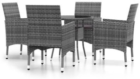 Set da Pranzo per Giardino 5 pz in Polyrattan Grigio