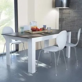 Tavolo Gemma Bianco e Grigio Scuro Effetto Cemento 160/200 x 90 x 75 h