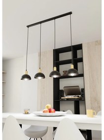Lampadario 4 Luci Idunn In Acciaio Nero E Oro Diffusori A Cupola