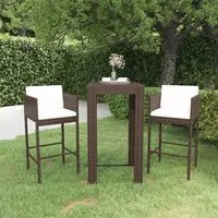 Set Bar da Giardino 3 pz con Cuscini Polyrattan Marrone cod mxl 43621