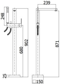 Paffoni Elle El033 Miscelatore Vasca Doccia A Pavimento H 902 Mm con base incasso per fissaggio a pavimento inclusa Cromo