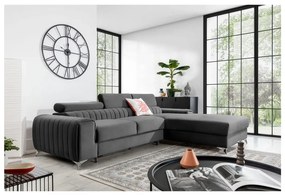 Divano angolare grigio scuro allungabile/con contenitore (con penisola a destra/con chaise lounge) e rivestimento in velluto Grayson – ELTAP