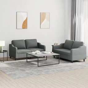 Set di divani 2 pz con cuscini grigio scuro in tessuto