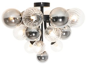 Plafoniera Art Déco nera con vetro fumé e trasparente 10 luci - Bonnie