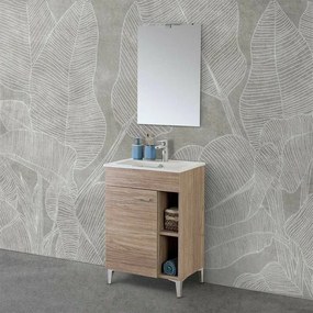 Mobile bagno a terra 60 cm rovere tropea con 1 anta lavabo e specchio Martha