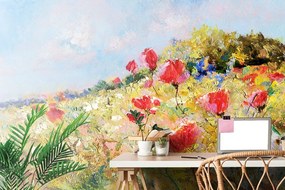 Carta da parati – Papaveri dipinti nel prato
