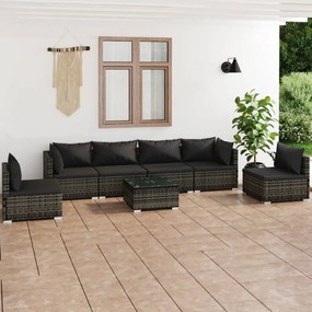 Set Divani da Giardino 7 pz con Cuscini in Polyrattan Grigio